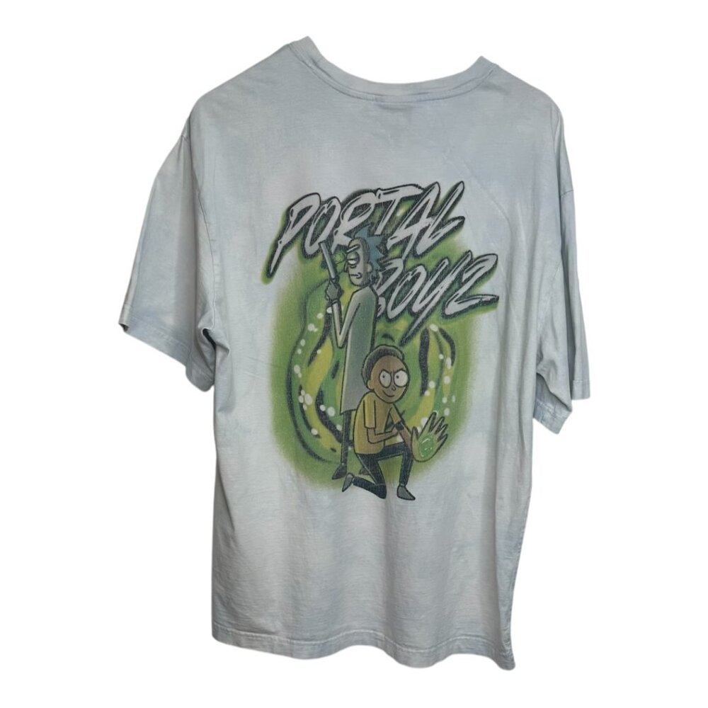 H&M Rick and Morty Portal Boyz Light Blue Tie-Dye Graphic Tee Size Large